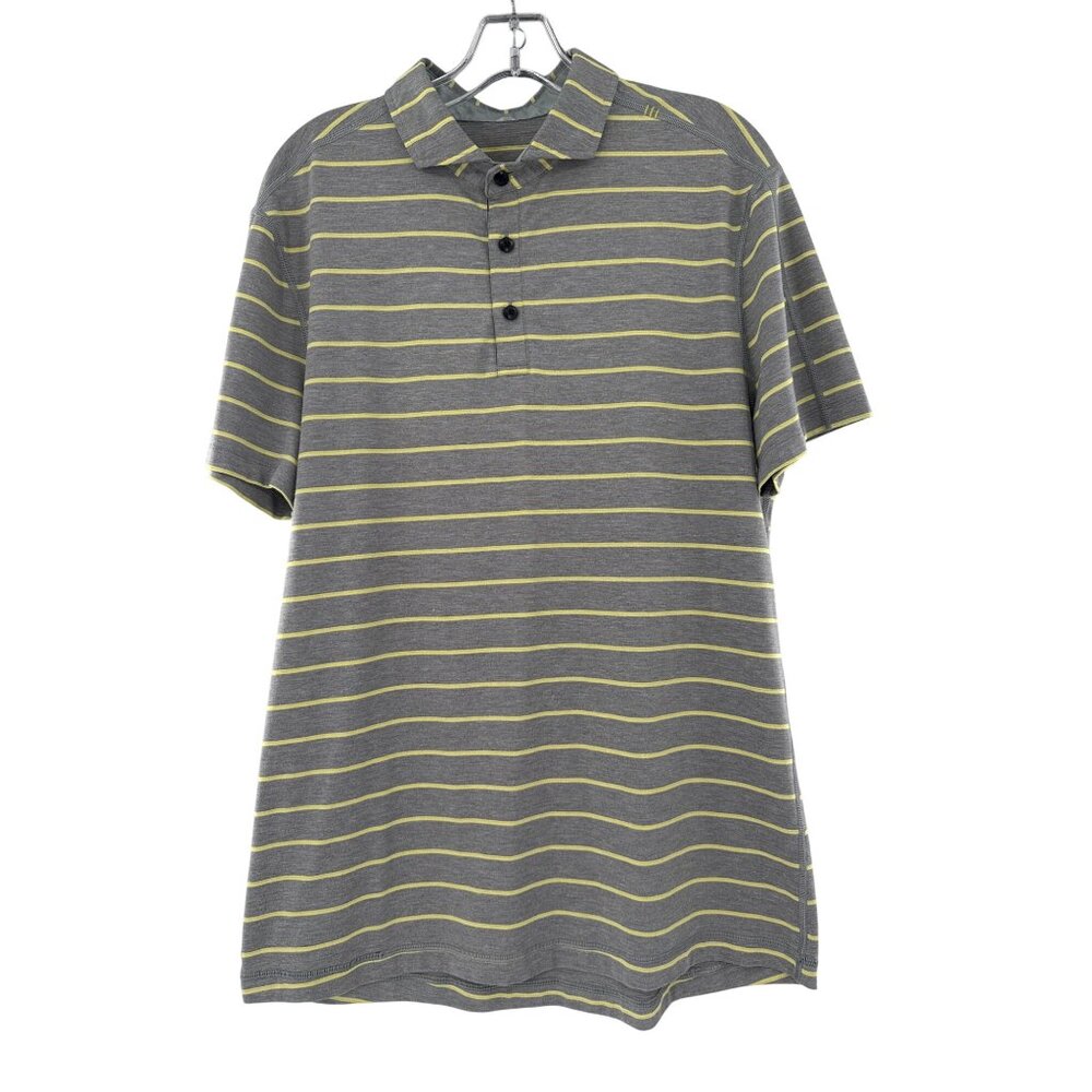 Lululemon Mens Gray & Yellow Striped Polo Shirt‎ Men's Medium